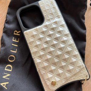 Bandolier iPhone 13 Pro Cross-body Ivory Pyramid phone case w/gold chain